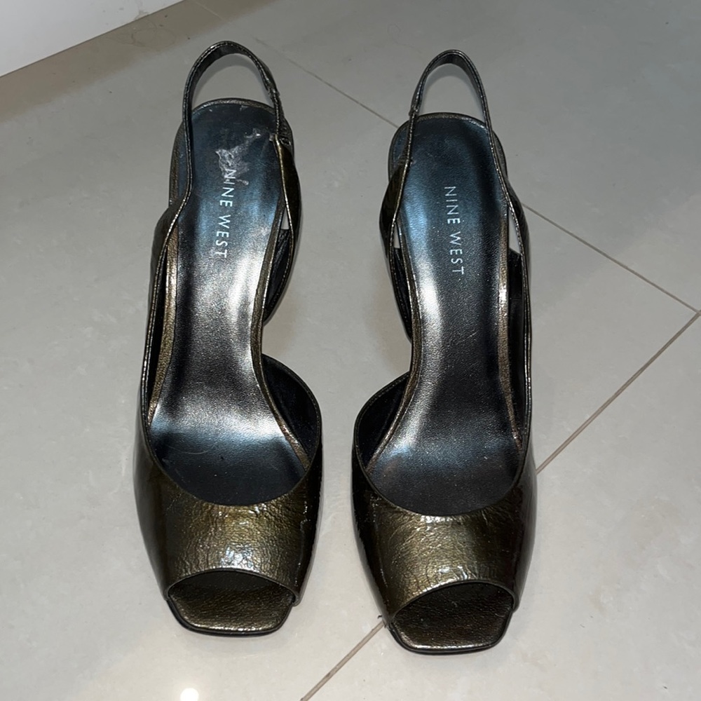 Genuine leather Nine West peep toe sling back stilettos